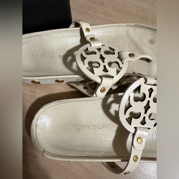 Tory Burch Cream Slide Sandals with Gold Accents - Picture 2 of 5